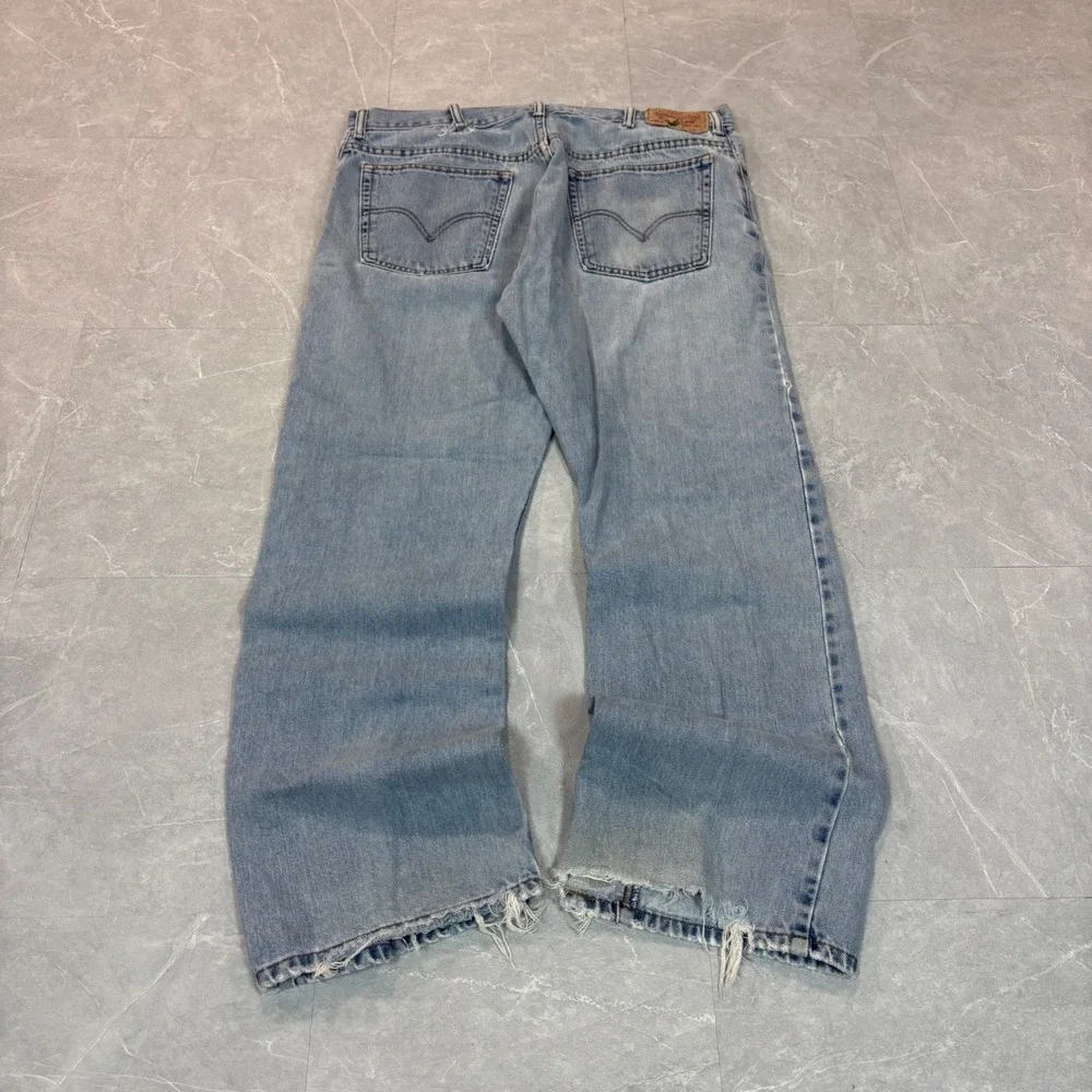 Levis Bootcut Jeans Mens 37x30 Light Wash Distressed Frayed Denim Pants 527